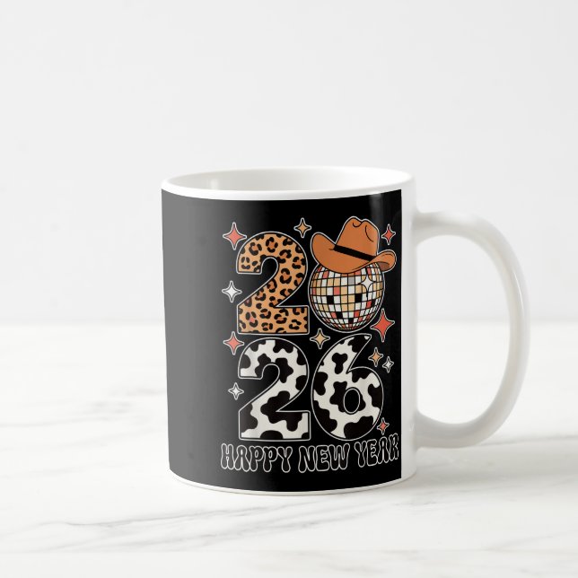 Caneca De Café Happy New Year 2026 Cowgirl Disco Ball Western Leo (Direita)