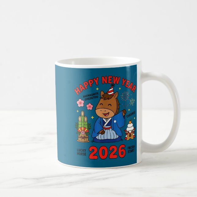 Caneca De Café Happy New Year 2026 Cute Horse Japanese Celebratio (Direita)