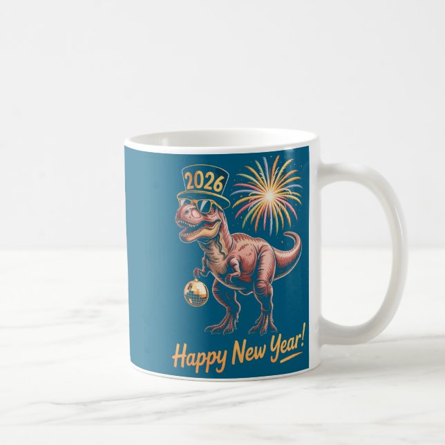 Caneca De Café Happy New Year 2026 Dinosaur Funny Dino Tee For Ad (Direita)
