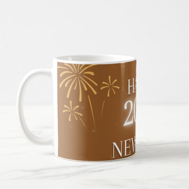 Caneca De Café Happy New Year 2026 – Elegant Golden Brown poster. (Esquerda)