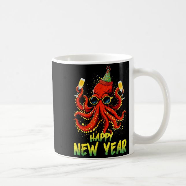 Caneca De Café Happy New Year 2026 Octopus Drinking Champagne New (Direita)
