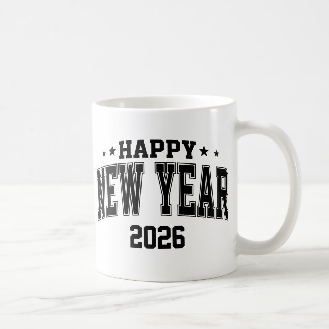 Caneca De Café Happy New Year College Letter Style (Direita)