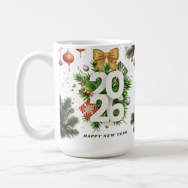 Caneca De Café Happy New Year – Festive Christmas Toys, Ornaments (Esquerda)