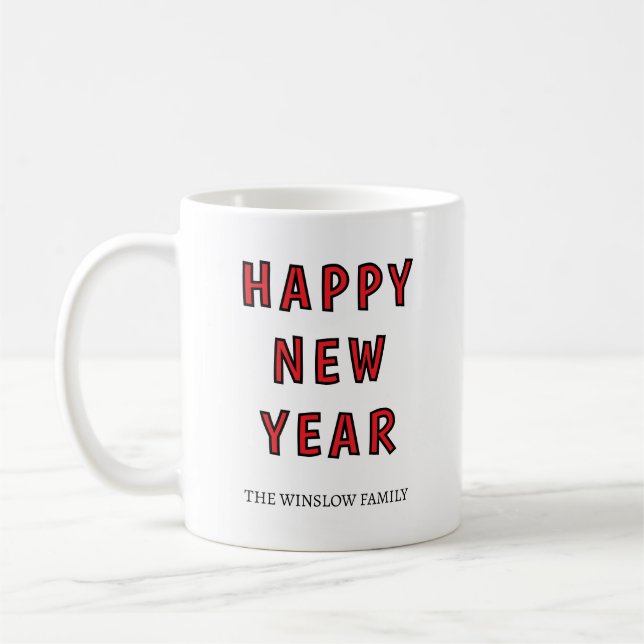 Caneca De Café Happy New Year Mug Personalized Family Name custom (Esquerda)
