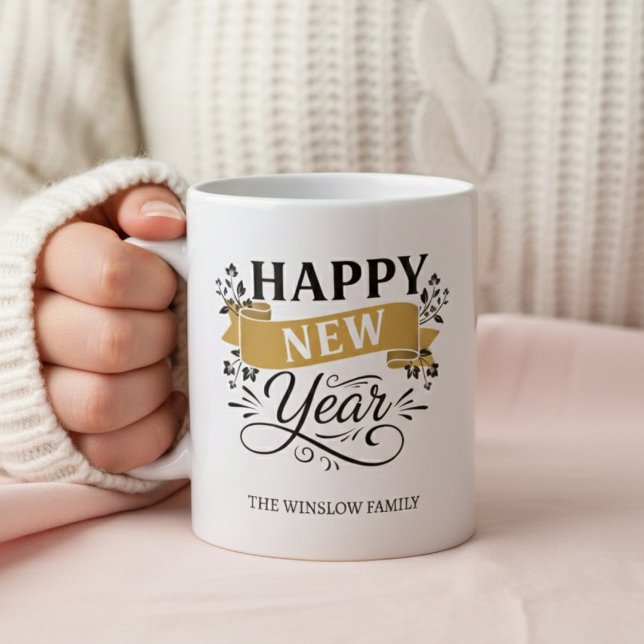 Caneca De Café Happy New Year Mug Personalized Family Name custom (Criador carregado)