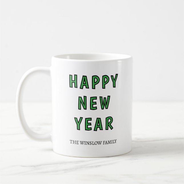 Caneca De Café Happy New Year Mug Personalized Family Name custom (Esquerda)
