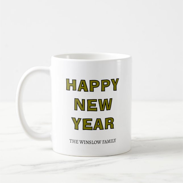 Caneca De Café Happy New Year Mug Personalized Family Name custom (Esquerda)
