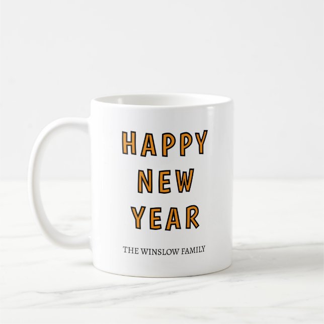 Caneca De Café Happy New Year Mug Personalized Family Name custom (Esquerda)