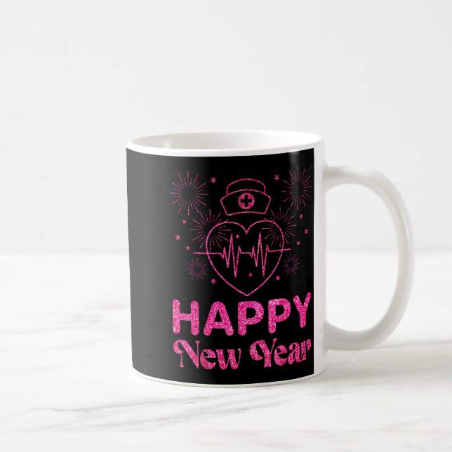Caneca De Café Happy New Year Nurse Crew Heartbeat New Years Eve  (Direita)