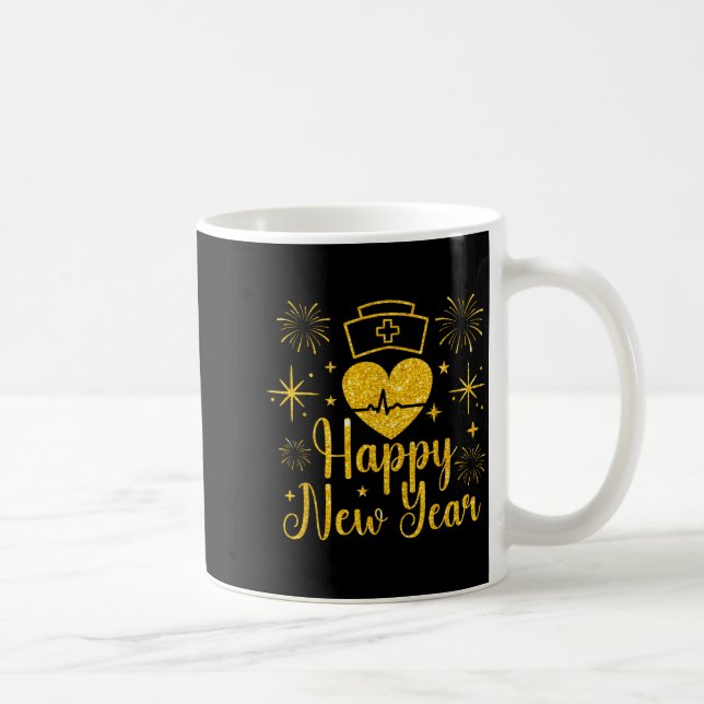 Caneca De Café Happy New Year Nurses Heartbeat Fireworks New Year (Direita)