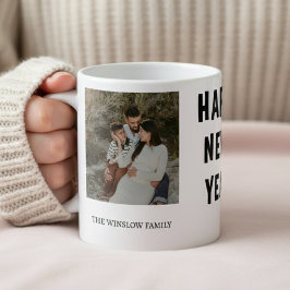 Caneca De Café Happy New Year  Personalized Family Name Photo  