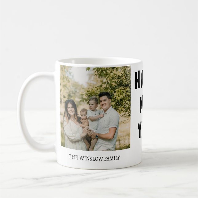 Caneca De Café Happy New Year  Personalized Family Name Photo  (Esquerda)