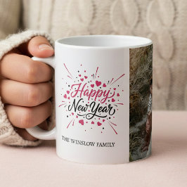 Caneca De Café Happy New Year  Personalized Family Name Photo Mug