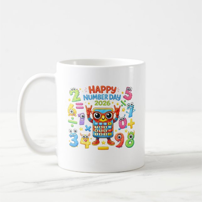 Caneca De Café Happy Number Day 2026 Calculator Math Design (Esquerda)