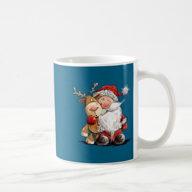 Caneca De Café Happy Reindeer And Santa Christmas Illustration Pr (Direita)