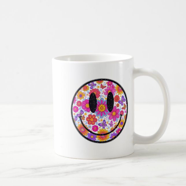 Caneca De Café Happy Retro Daisy Smile Face Preppy Aesthetic Men  (Direita)