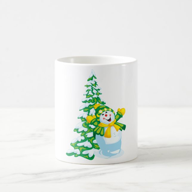 Caneca De Café Happy Snowman Cartoon (Centro)