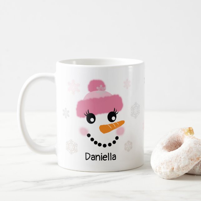 Caneca De Café Happy Snowman (Rapariga) e Flocos de neve - Person (Com Donut)