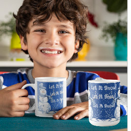 Caneca De Café Happy Snowman Snowflakes Blue White Let It Snow