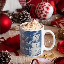 Caneca De Café Happy Snowman Snowflakes Blue White Let It Snow