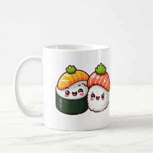 Caneca De Café Happy Sushi - Divertida Arte Comida Kawaii