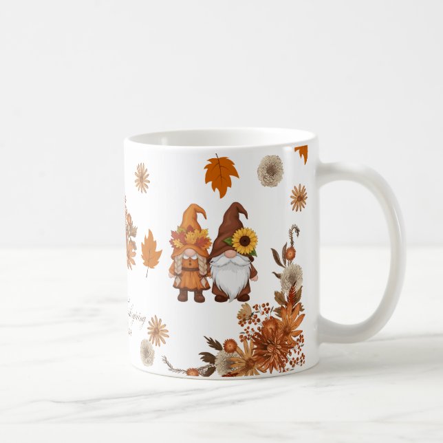 Caneca De Café Happy Thanksgiving Gnome Floral Art (Direita)