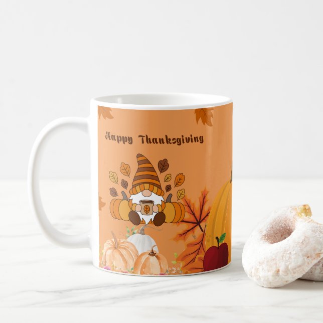 Caneca De Café Happy Thanksgiving Gnome Pumpkin Art (Com Donut)