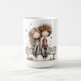 Caneca De Café Happy Valentine Bench Illustration