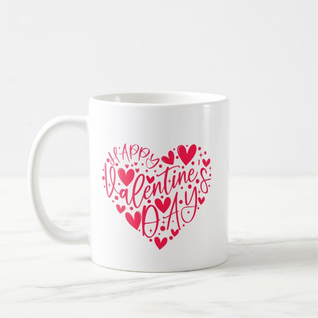 Caneca De Café Happy Valentine’s Day Heart Lettering (Esquerda)