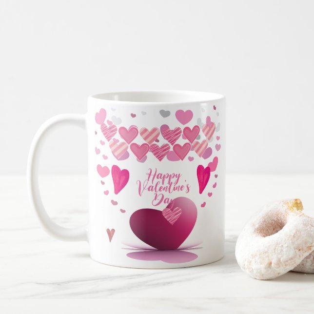 Caneca De Café Happy Valentine’s Day Heart Pattern Mug (Com Donut)