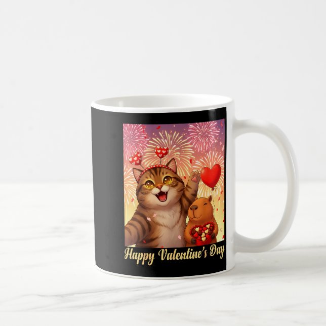 Caneca De Café Happy Valentines 2026 Cute Cat Capybara Party Art  (Direita)