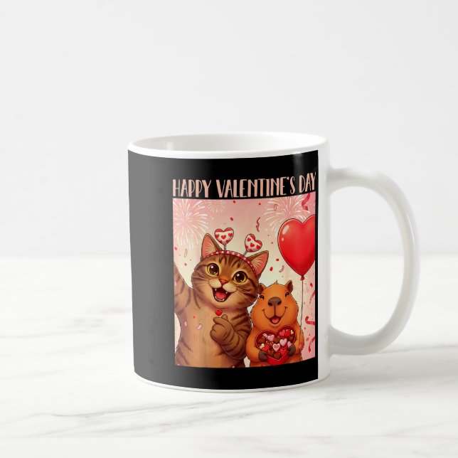 Caneca De Café Happy Valentines 2026 Cute Cat Capybara Party Art  (Direita)