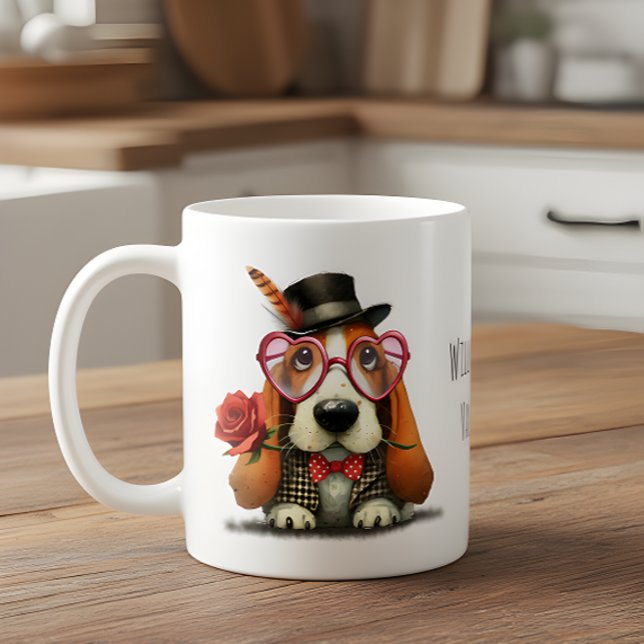 Caneca De Café Happy Valentine's Day Adorable Basset Hound (Criador carregado)