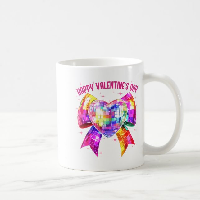 Caneca De Café Happy Valentine's Day Coquette Disco Ball Heart Gi (Direita)