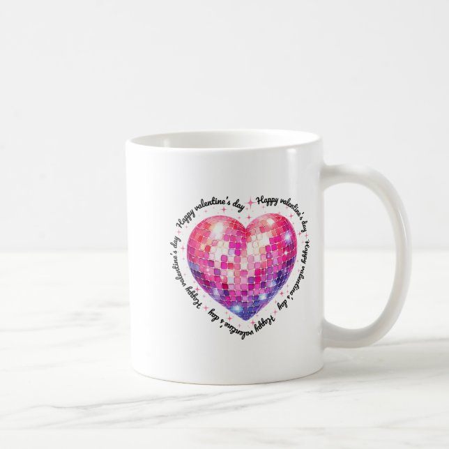 Caneca De Café Happy Valentine's Day Coquette Nk Disco Ball Heart (Direita)