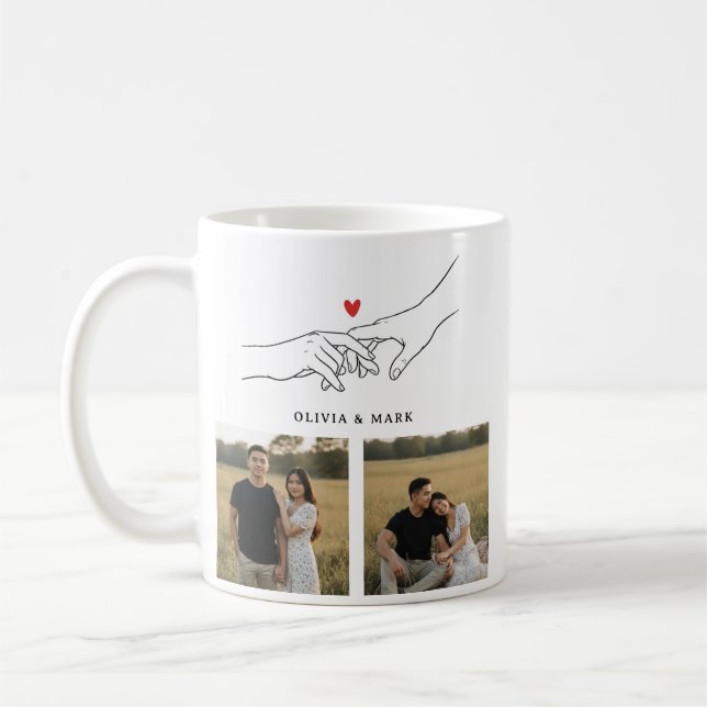 Caneca De Café Happy Valentines Day Custom Photo Collage Romantic (Esquerda)