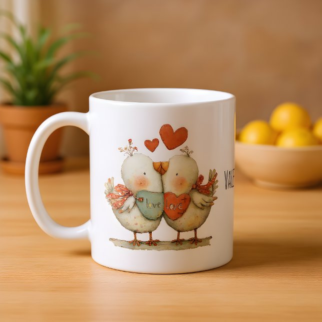 Caneca De Café Happy Valentine's Day Cute Love Birds (Criador carregado)