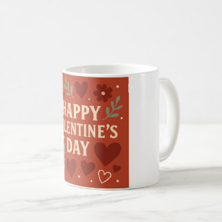 Caneca De Café Happy Valentine's Day Mug – Red Hearts & Floral Lo