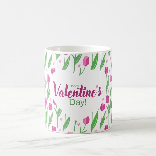 Caneca De Café Happy Valentine's Day Pink Tulips (Centro)