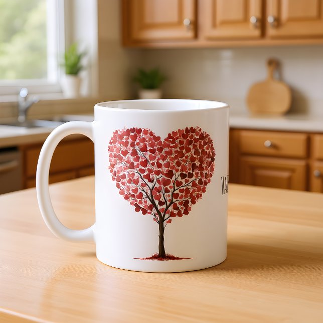 Caneca De Café Happy Valentine's Day Red Hearts Tree (Criador carregado)
