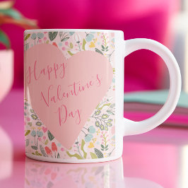 Caneca De Café Happy Valentines Day script cute pink heart