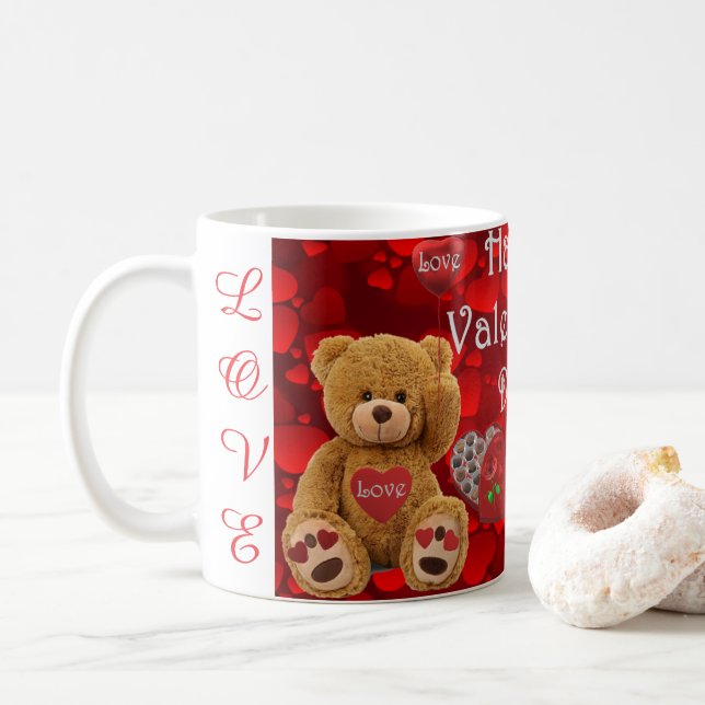 Caneca De Café Happy Valentine's Day Teddy Bear Heart Cute (Com Donut)