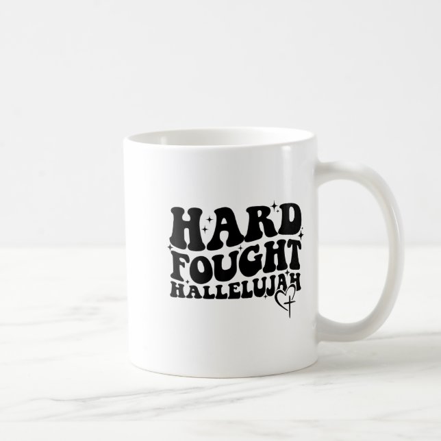 Caneca De Café Hard Fought Hallelujah Cross Heart Sparkle Art  (Direita)