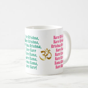 Caneca De Café Hare Krishna Mantra Palavras Púrpura Rosa Teal
