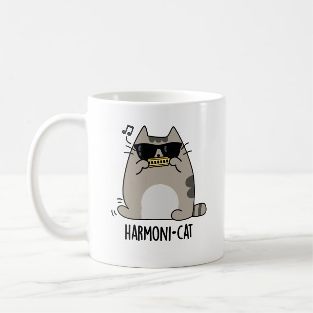 Caneca De Café Harmoni-cat Funny Harmonica Cat Pun (Esquerda)