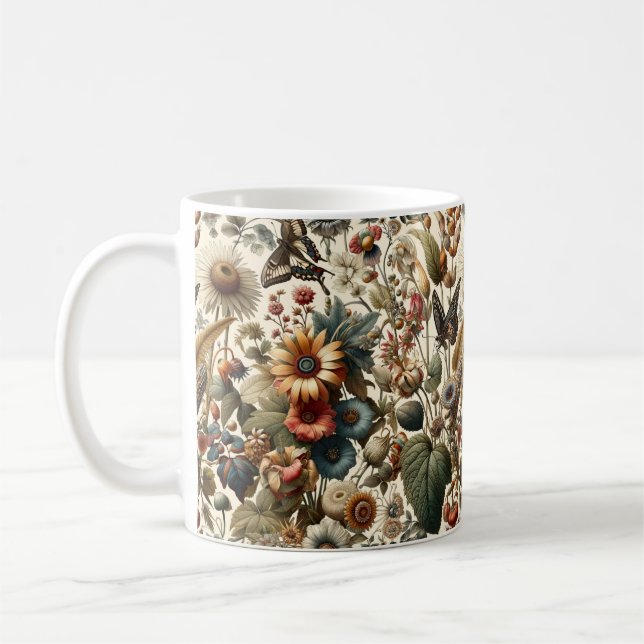 Caneca De Café Harmonia da Natureza: Padrão Botânico Sem Olhos (Esquerda)