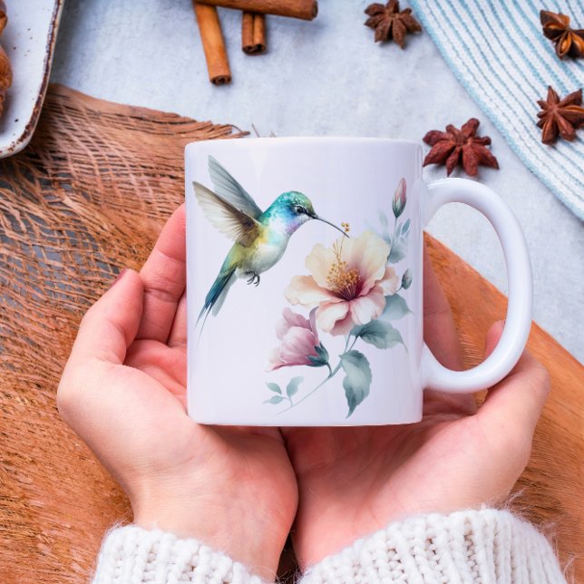 Caneca De Café Harmonia de Hummingbird com Hibiscus Elegante (Criador carregado)