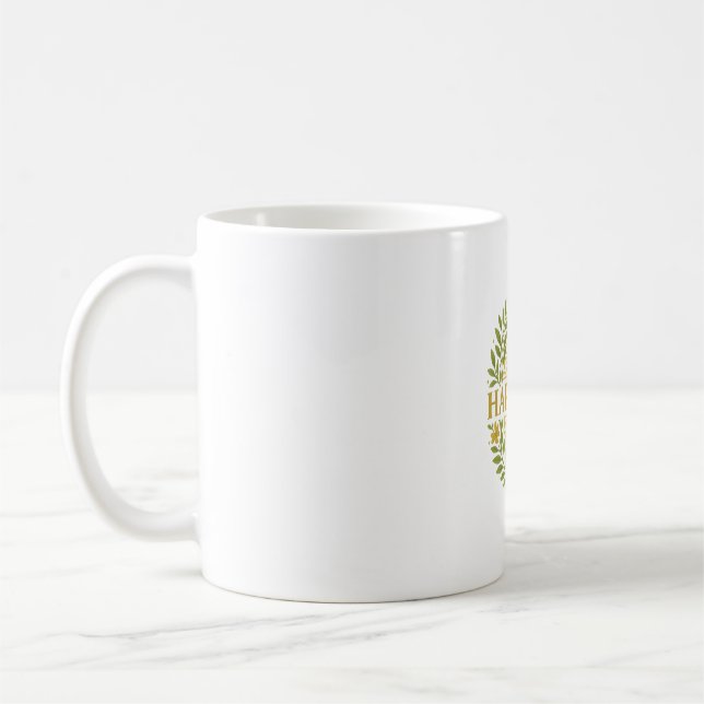 Caneca De Café Harmonia – Desenho Elegante Verde e Dourado Inspir (Esquerda)