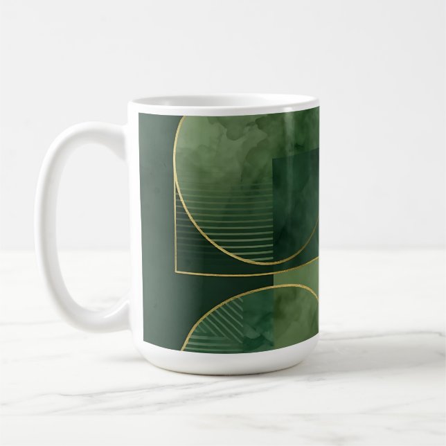 Caneca De Café Harmonia Geométrica Ouro Esmeralda (Esquerda)