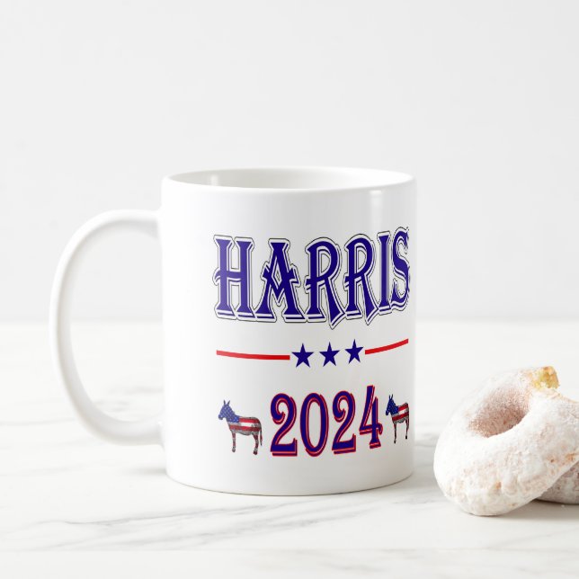 Caneca De Café Harris 2024 Pres Democrat Donkeys USA Flag (Com Donut)